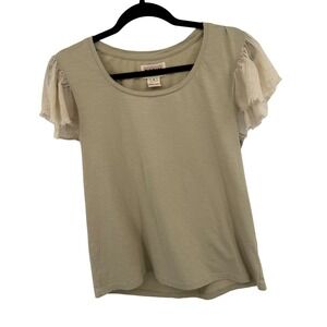 Pepin Anthropologie Tee Women Medium Sage Green Excellent Flutter Frayed Sleeve